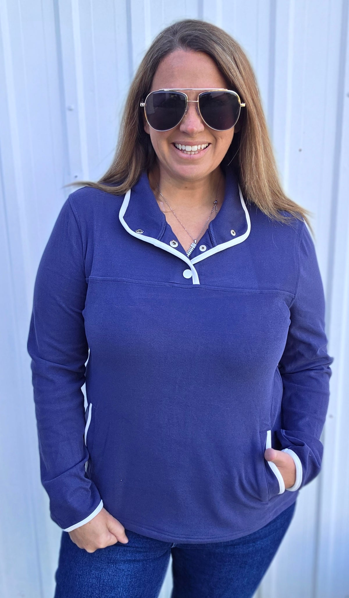 Navy Funnel Neck, Polar Fleece, Pullover
