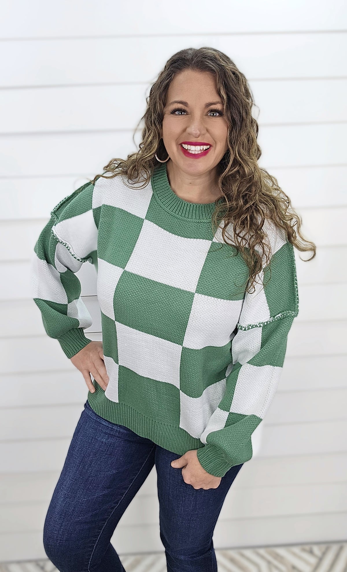 GREEN CHECKERED SWEATER