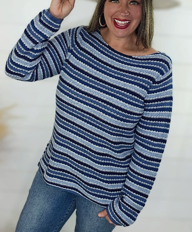 BLUE/NAVY STRIPED COTTON SWEATER