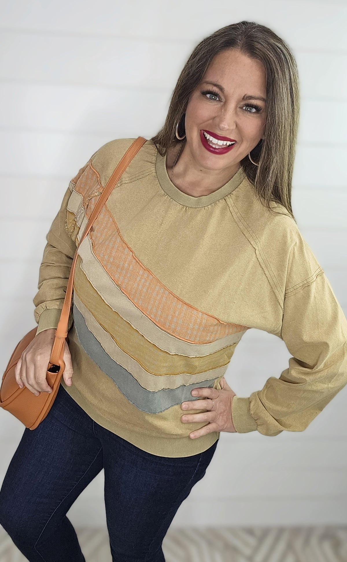 CAMEL MINERAL MIX COLOR FRONT PULLOVER TOP