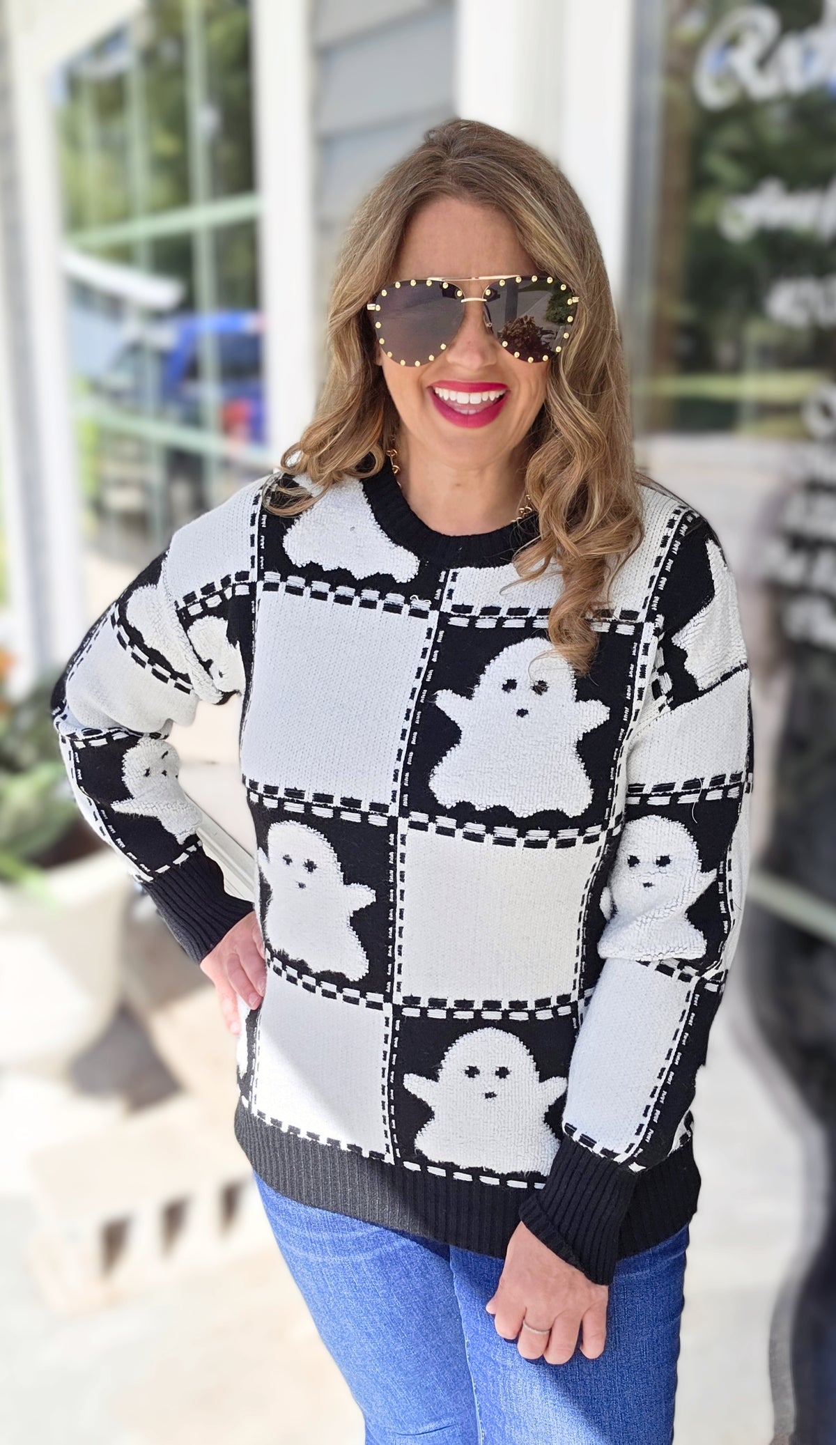 BLACK/WHITE CHECK GHOST KNIT SWEATER