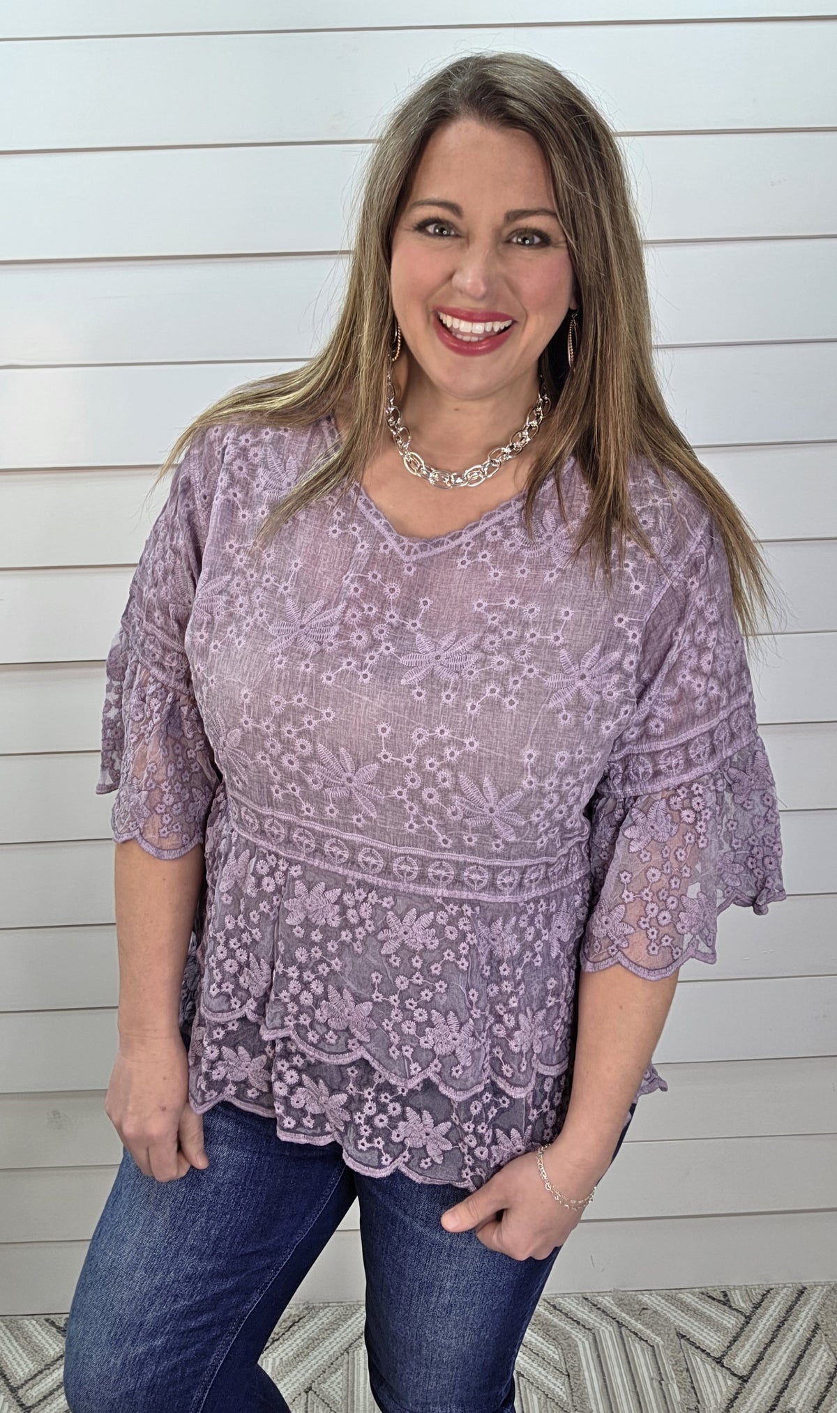 PURPLE MINERAL WASH CROCHET LACE TOP