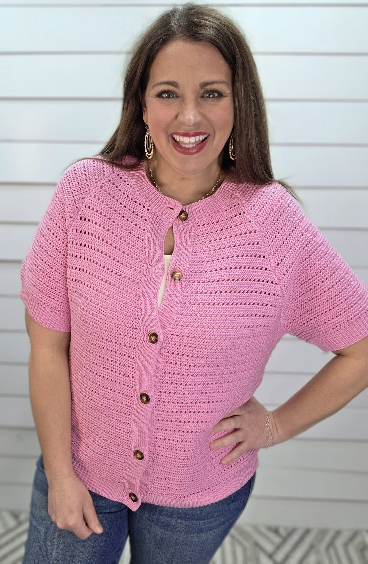 PINK BUTTON DOWN SWEATER CARDIGAN