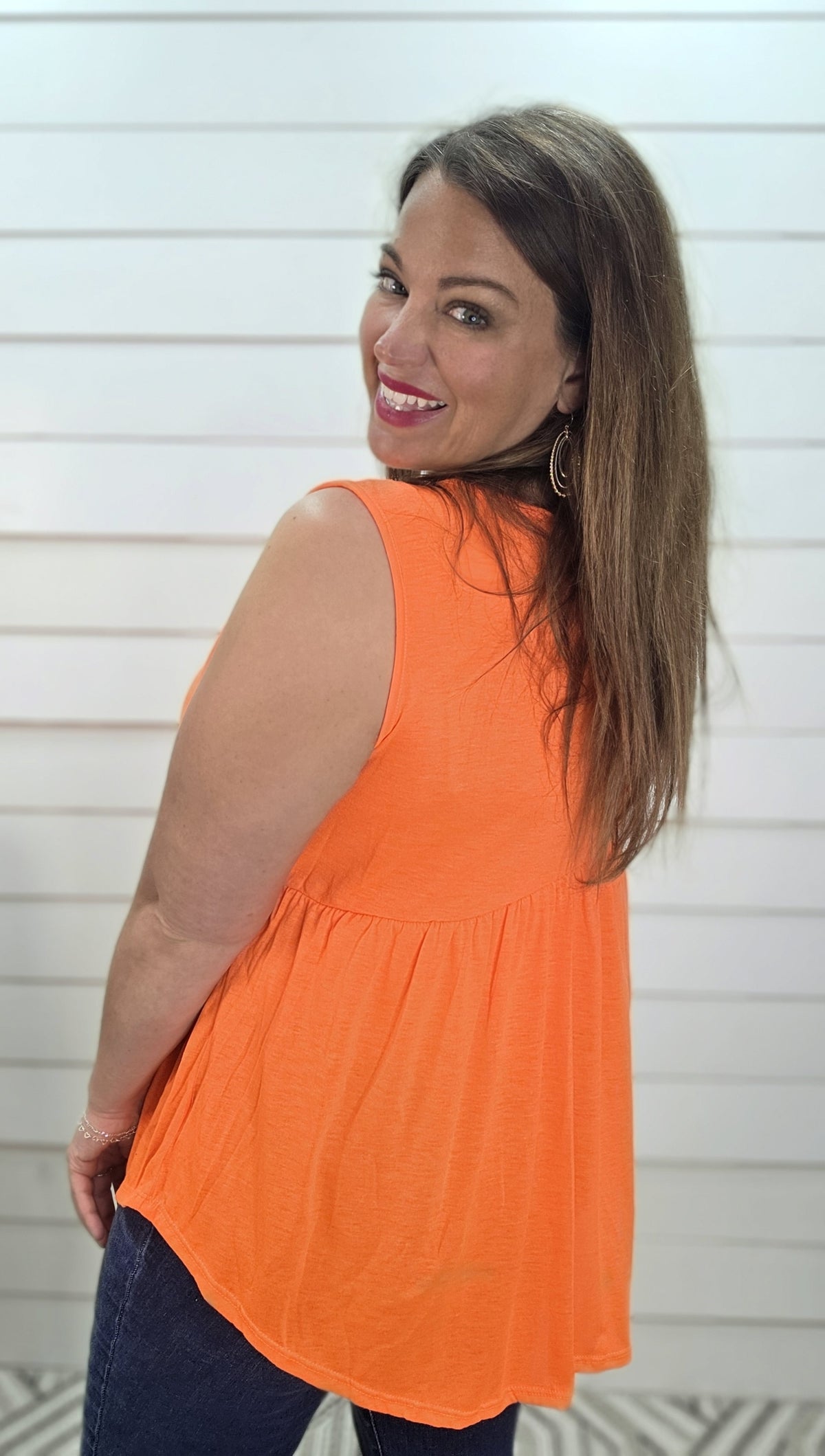NEON ORANGE FAUX BUTTON BABYDOLL TANK
