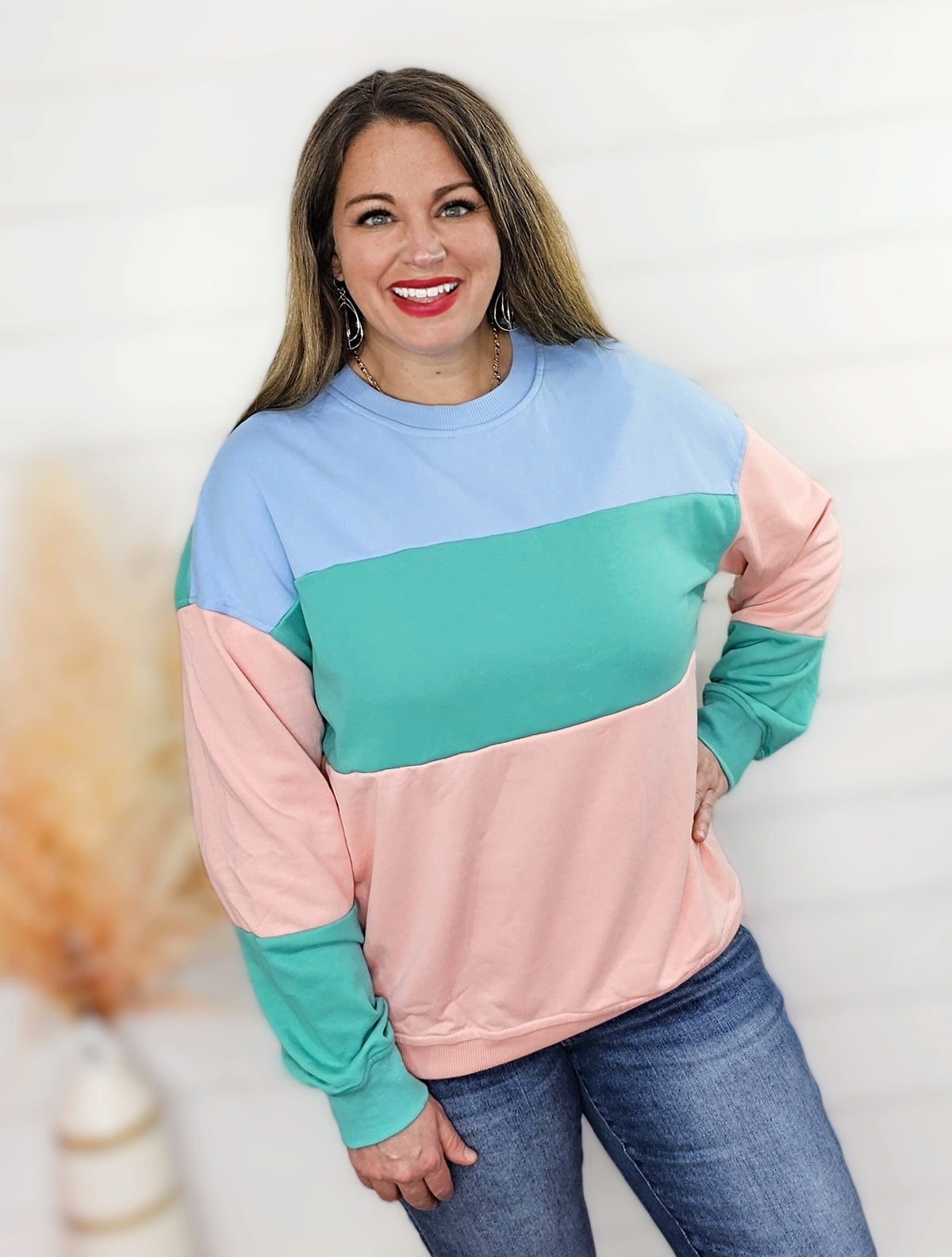 BLOSSOM COLORBLOCK DROP SHOULDER PULLOVER