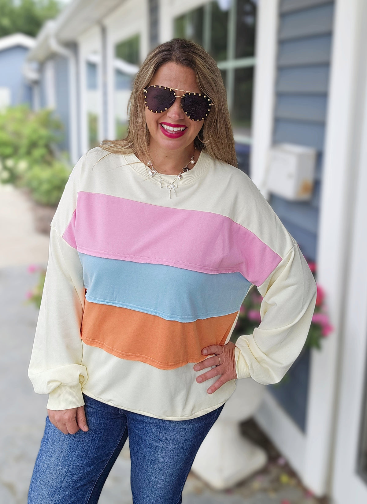 CREAM COLORBLOCK PULLOVER