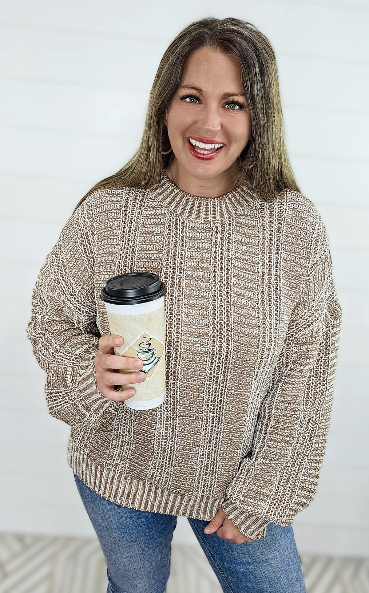 MOCHA TWO TONE PULL OVER SWEATER