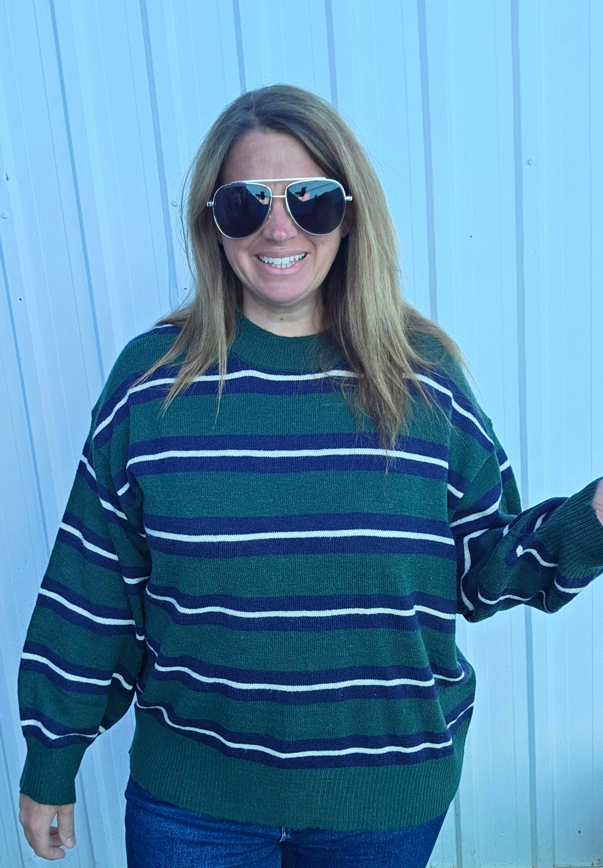 Green Multi Striped lightweight Sweater
