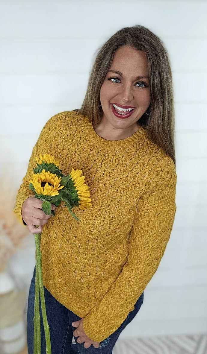 GOLDEN MUSTARD COTTON BUTTON ACCENT SWEATER