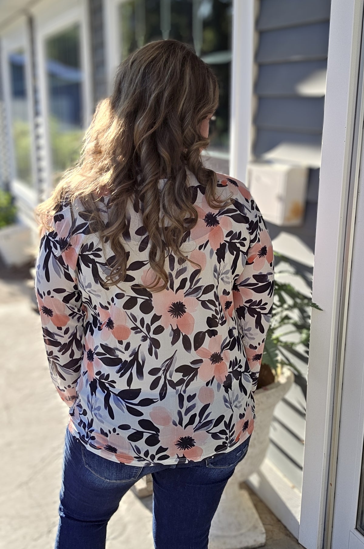 SHIRLEY AND STONE CORAL/FLORAL FLORAL MESH TOP