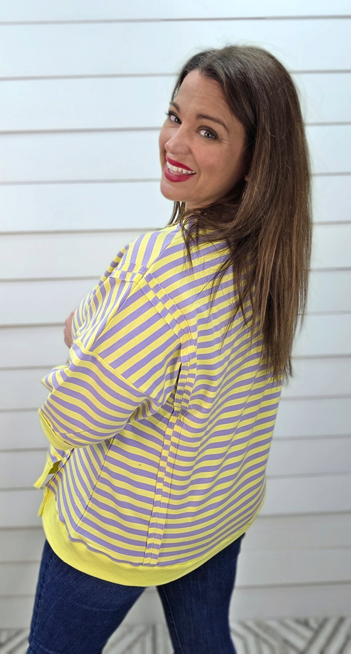 YELLOW/LAVENDER STRIPED FRENCH TERRY TOP