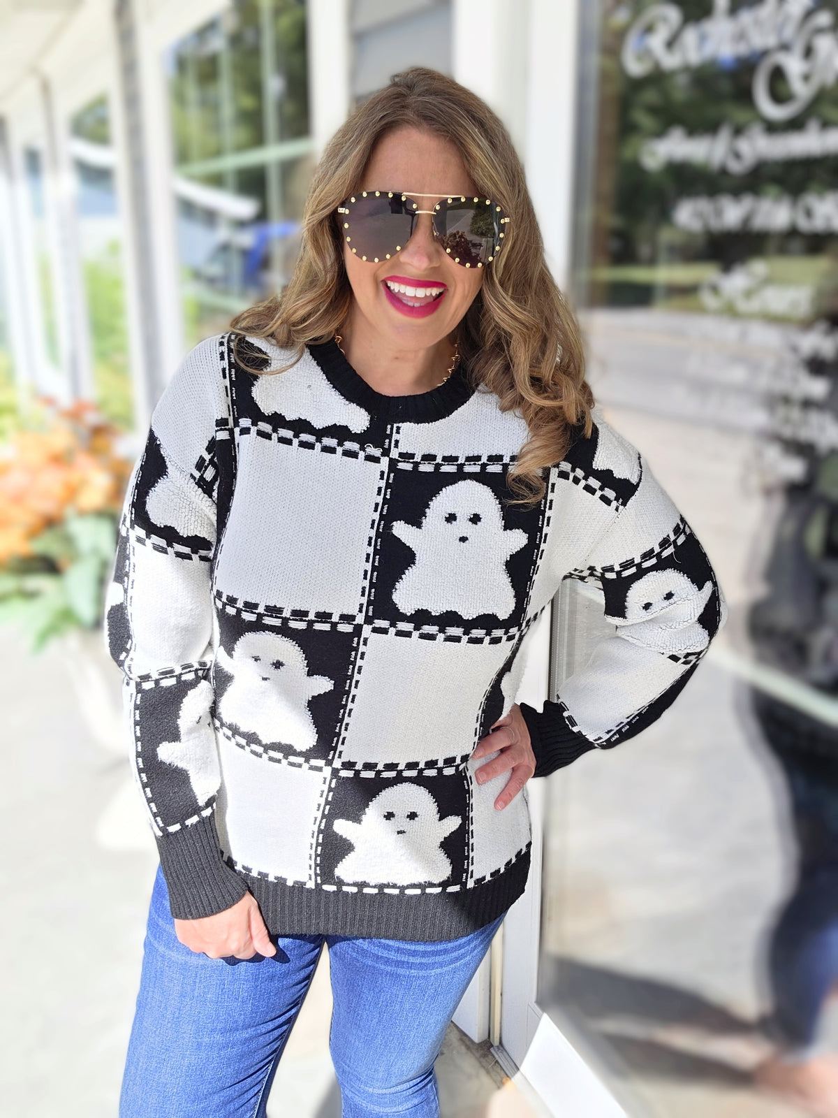 BLACK/WHITE CHECK GHOST KNIT SWEATER