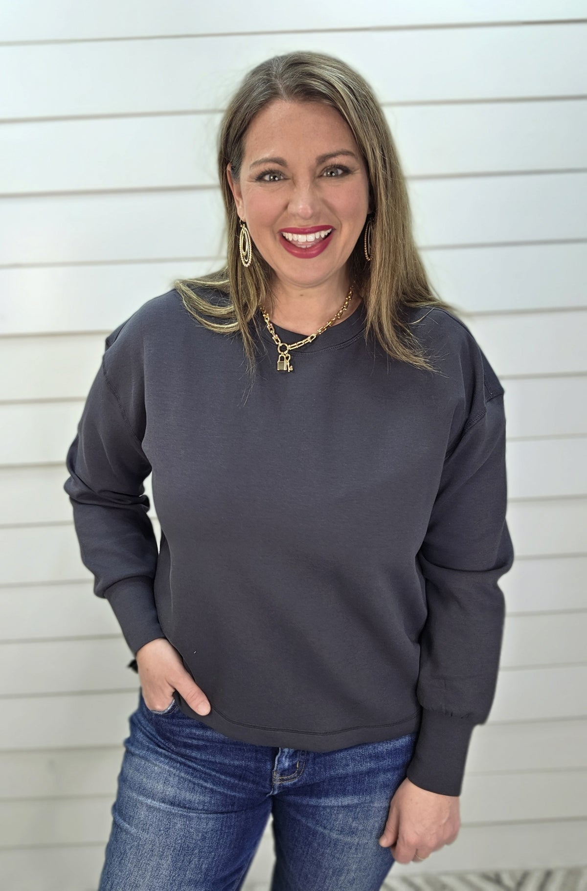 CHARCOAL SCUBA PULLOVER WITH SIDE TIES