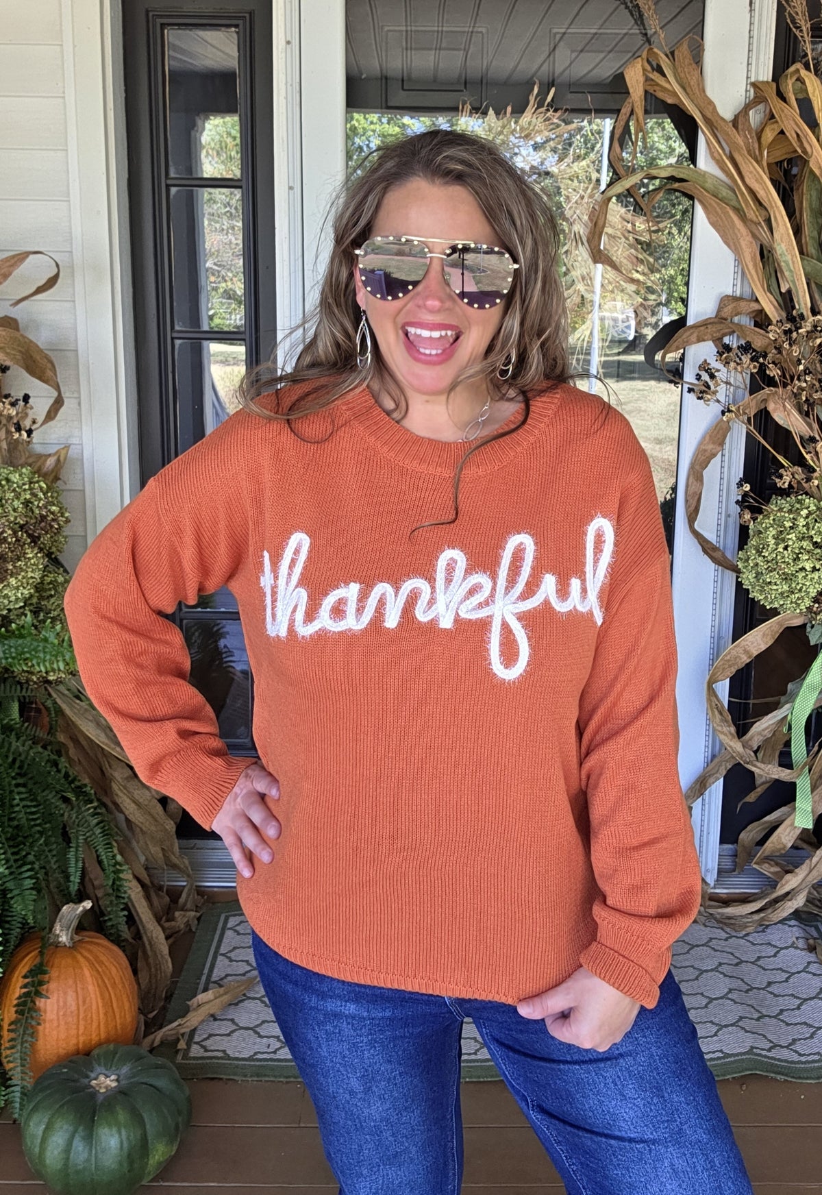 RUST/WHITE "THANKFUL" SWEATER