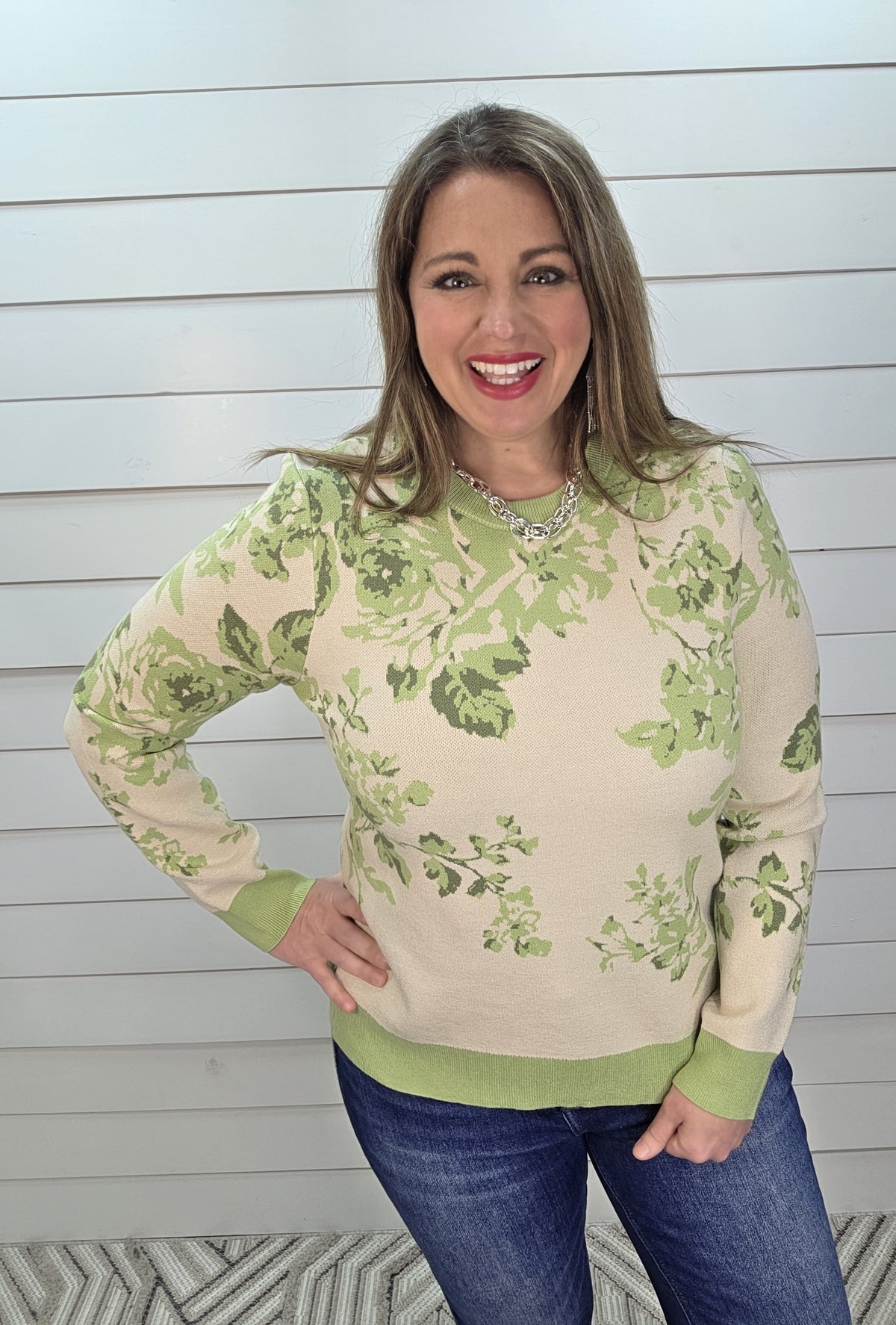 SAGE FLORAL PULLOVER SWEATER