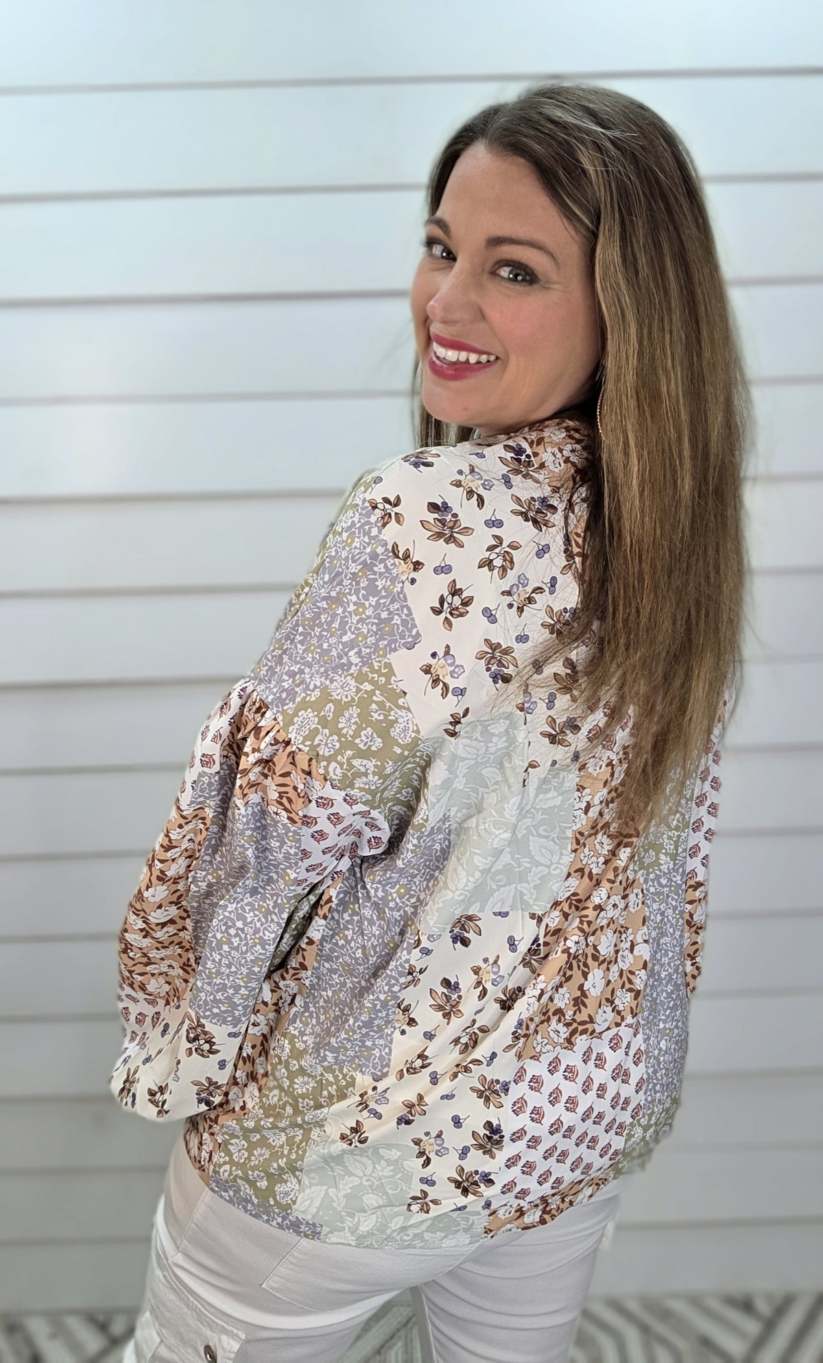 CREAM MULTI PRINT BUTTON BOHO WOVEN TOP