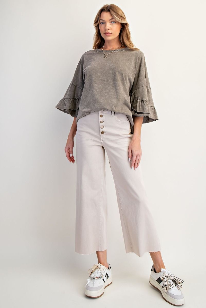 ECRU WIDE LEG MULTI BUTTON JEANS