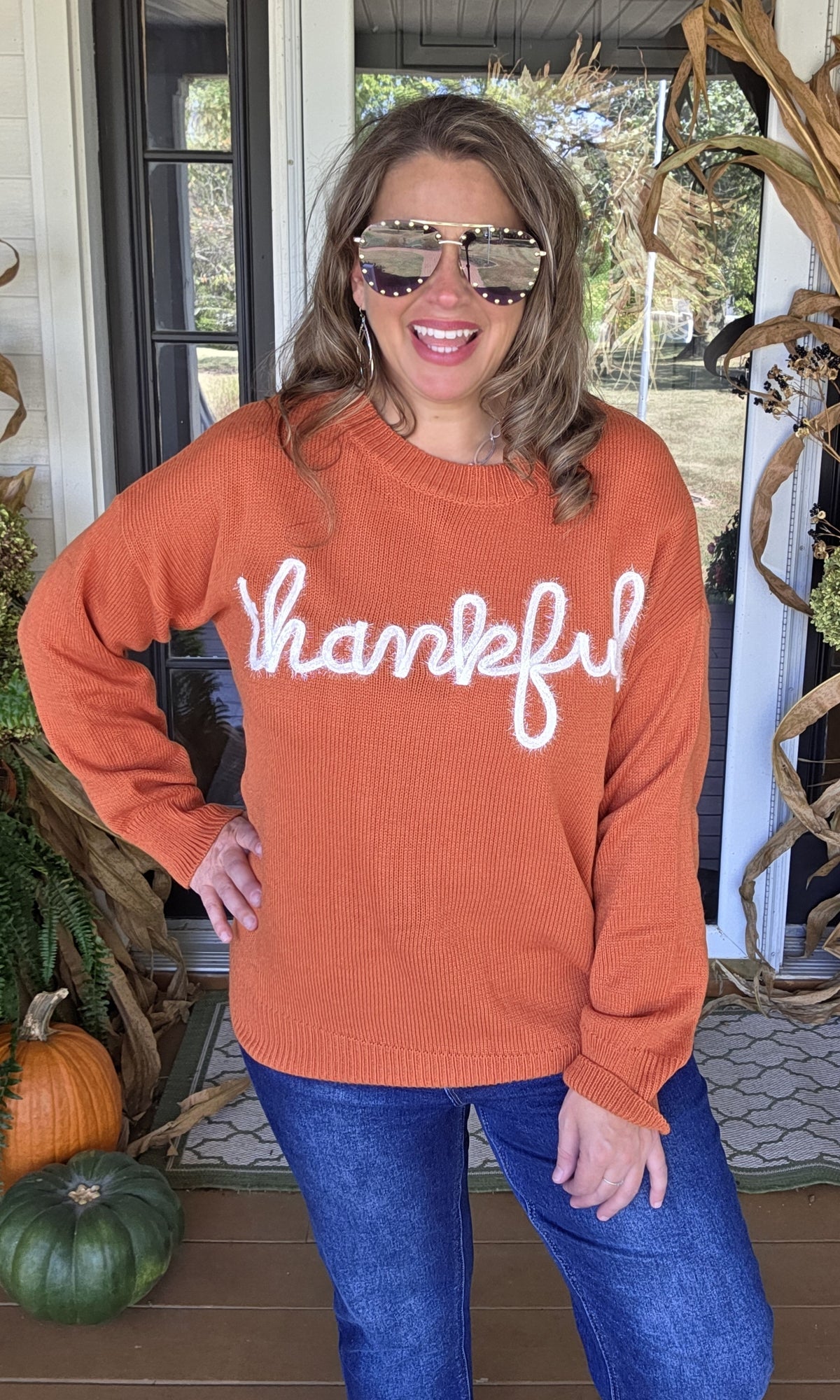 RUST/WHITE "THANKFUL" SWEATER