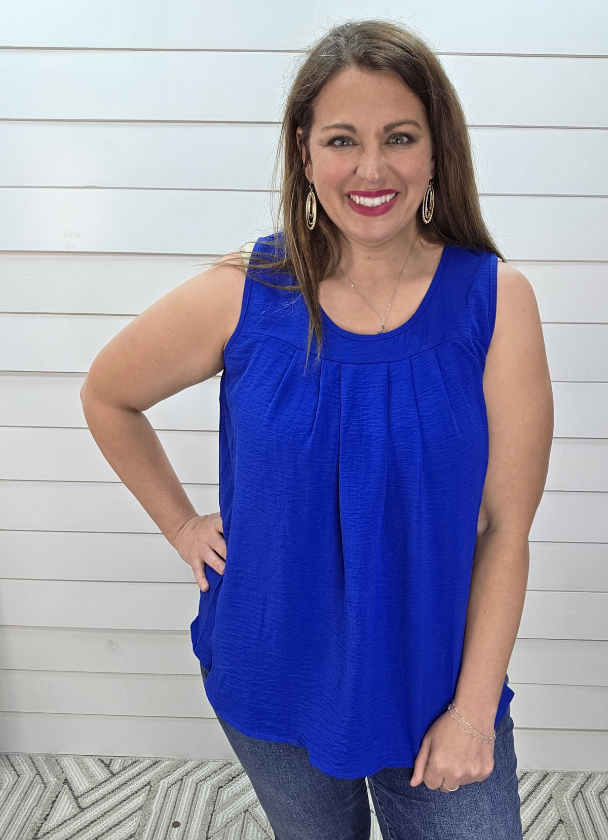 BLUE PLEATED RELAXED FIT TANK