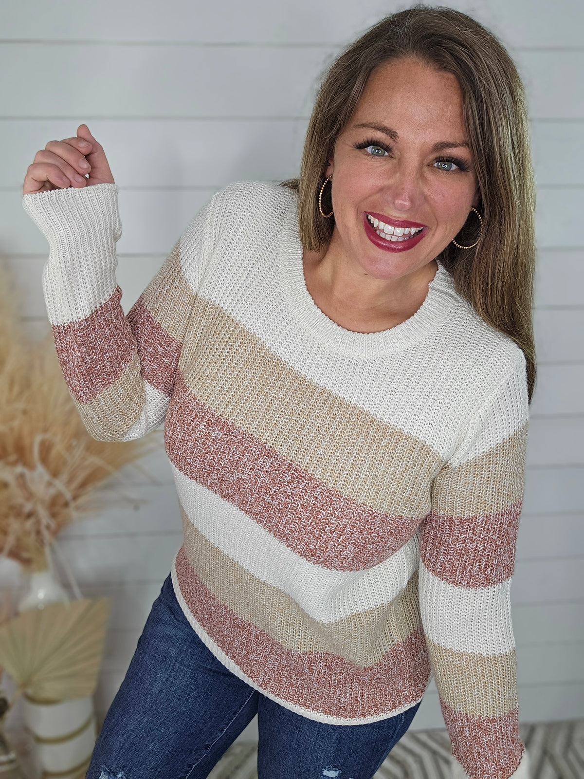 IVORY/TAUPE STRIPED LIGHT WEIGHT SWEATER