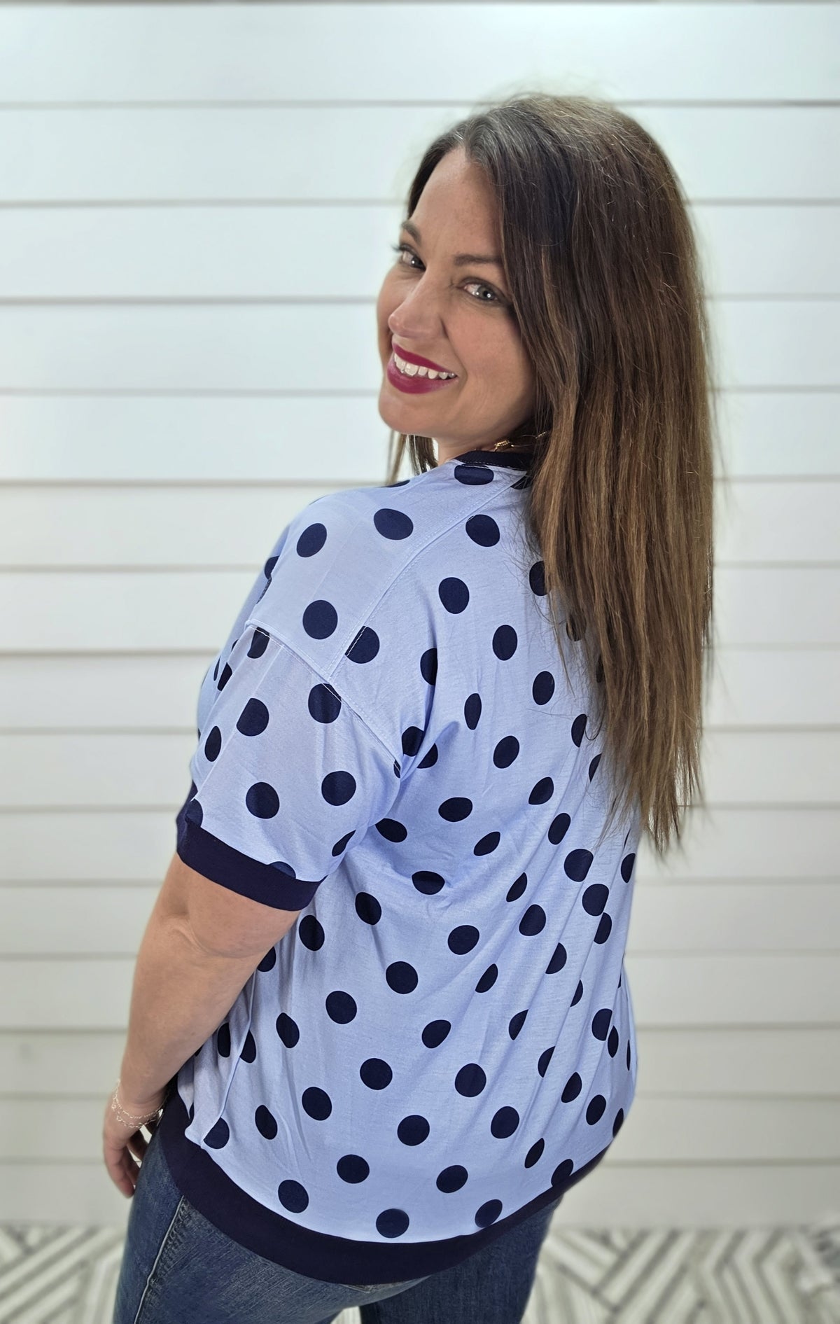 BLUE POLKADOT KNIT TOP