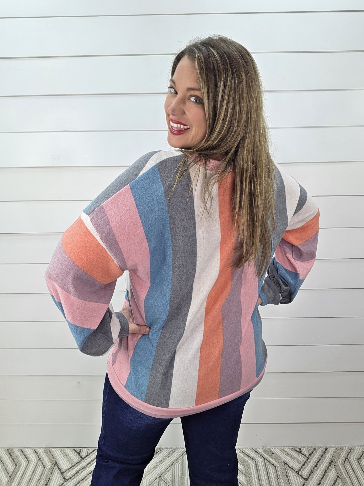 MULTI STRIPED BRUSHED KNIT TOP