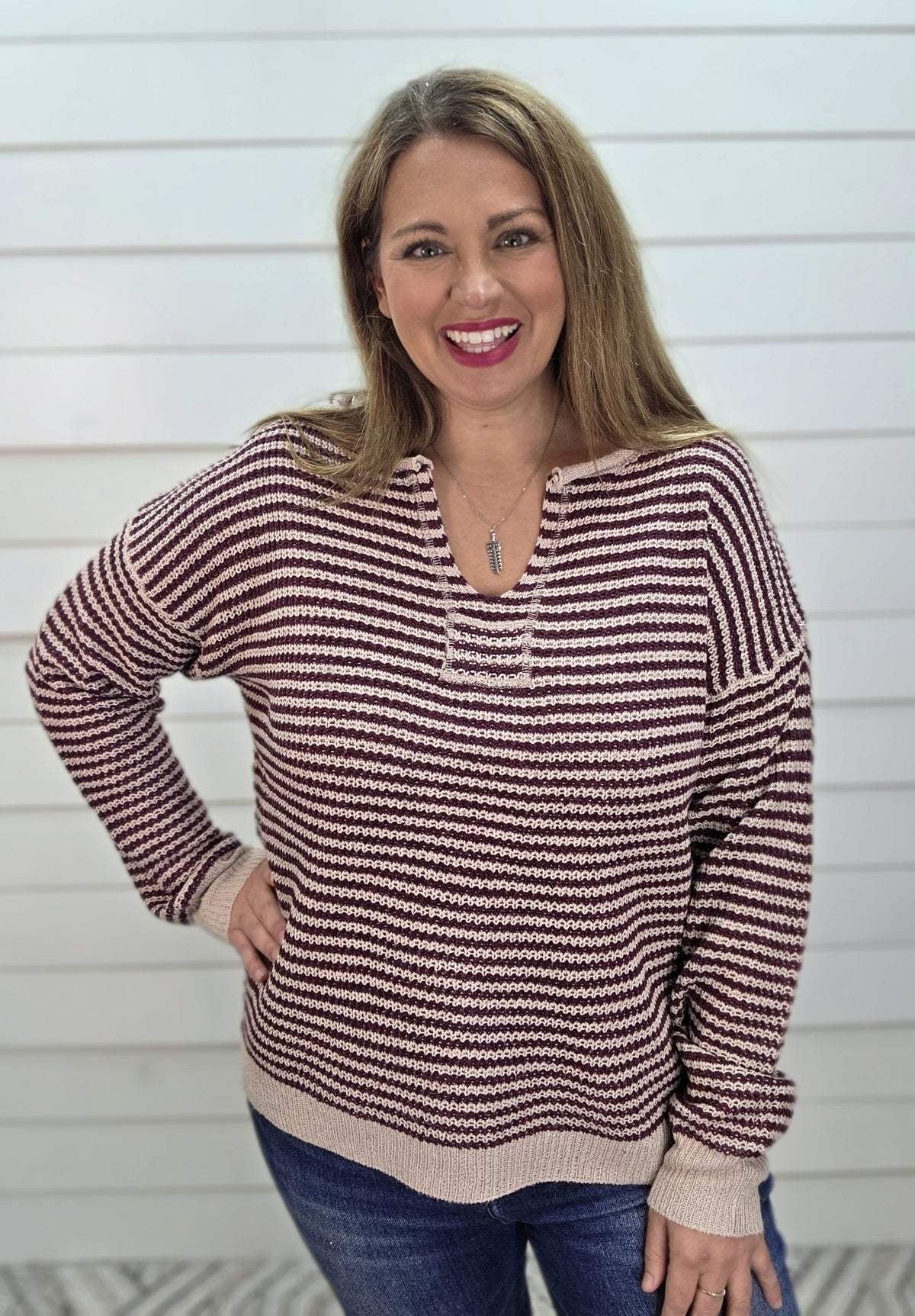 PLUM Y Slit Neck, Patch With Stitch Detailed, Waffle KNIT SWEATER