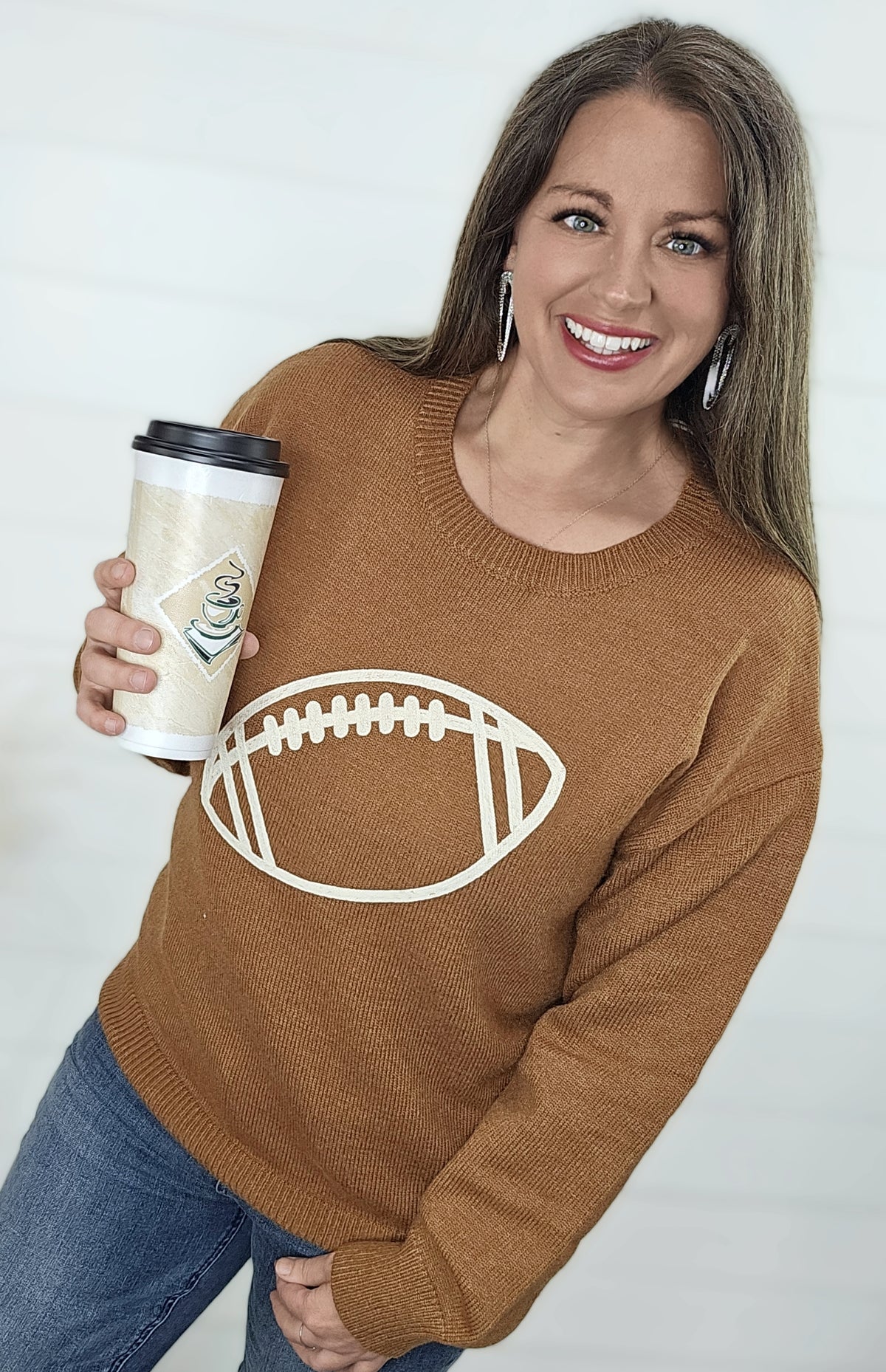 BROWN FOOTBALL EMBROIDERED SWEATER