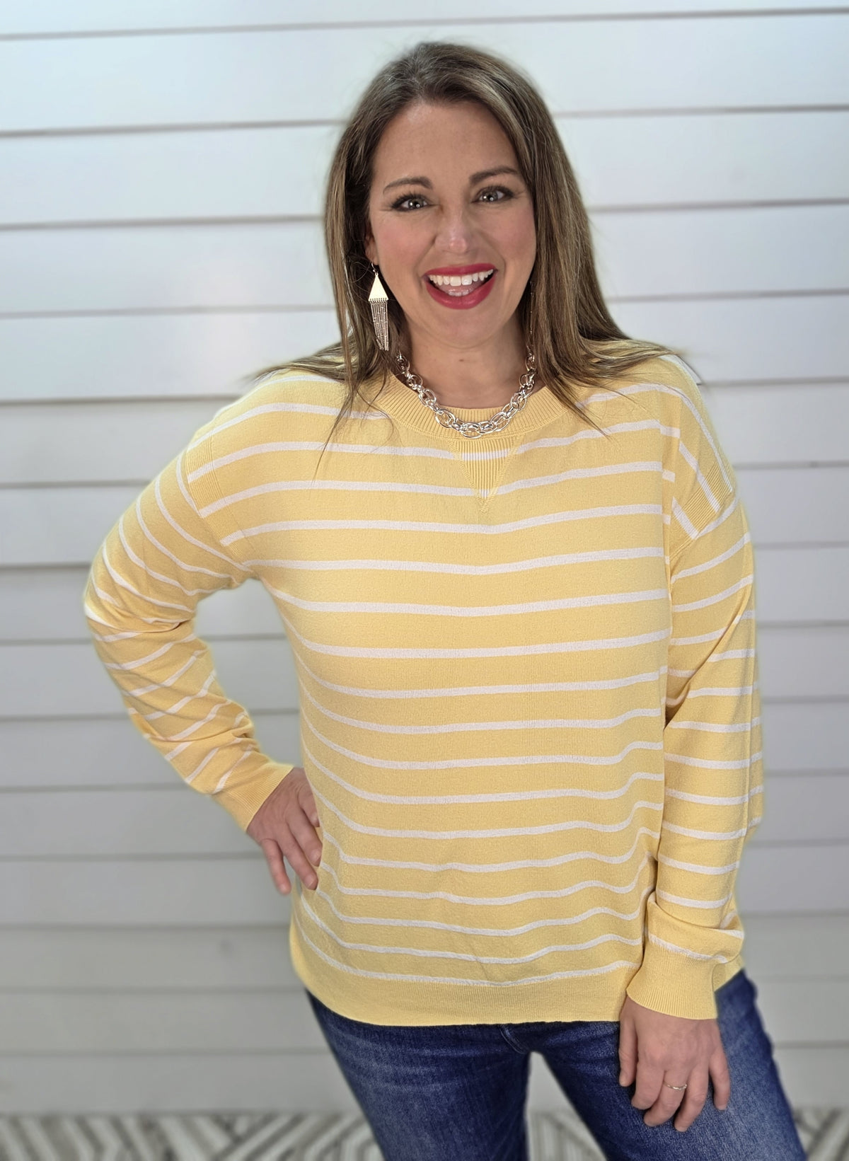 YELLOW STRIPED LIGHT WEIGHT SWEATER