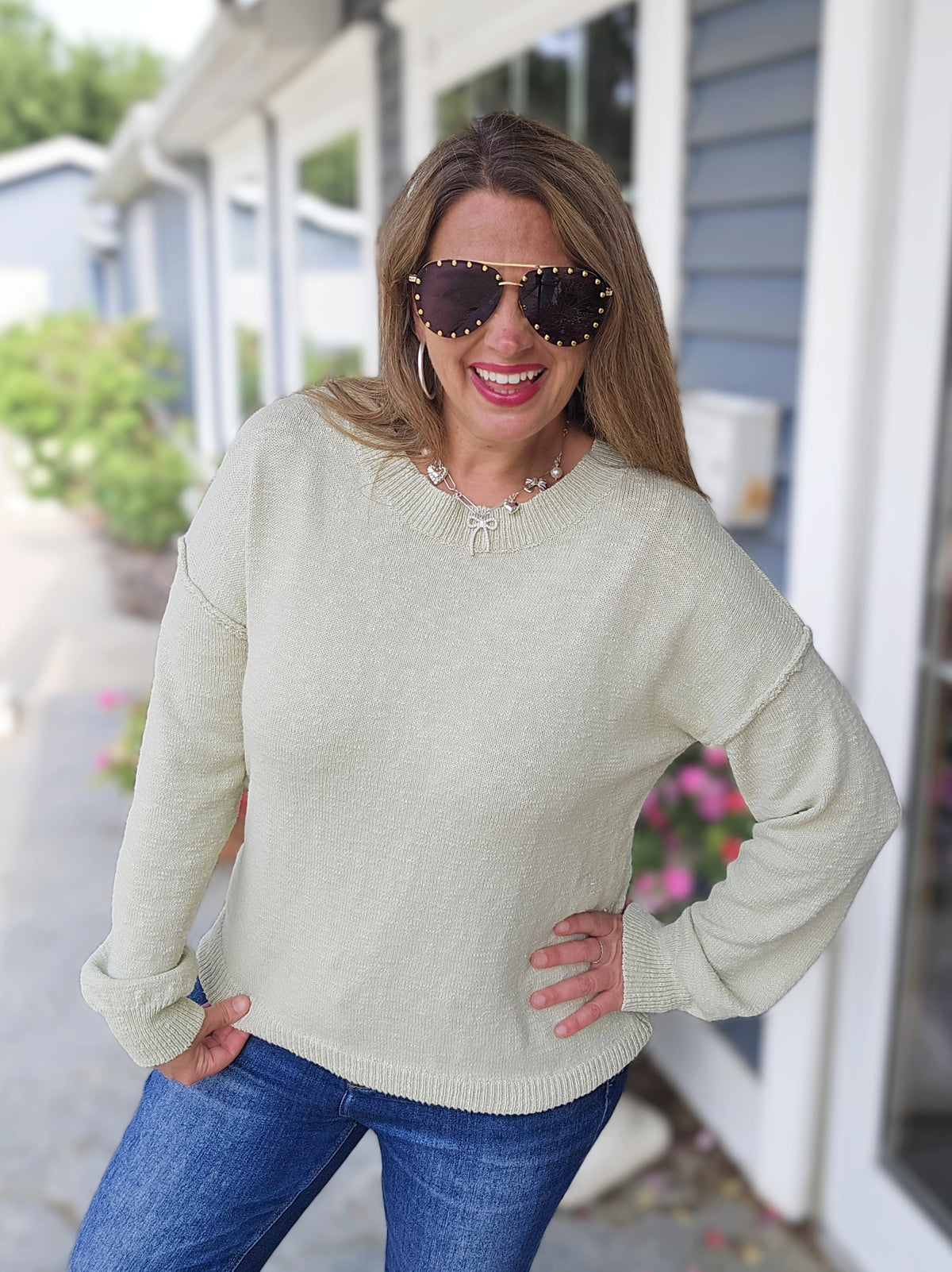 SPROUT DROP SHOULDER COTTON SWEATER