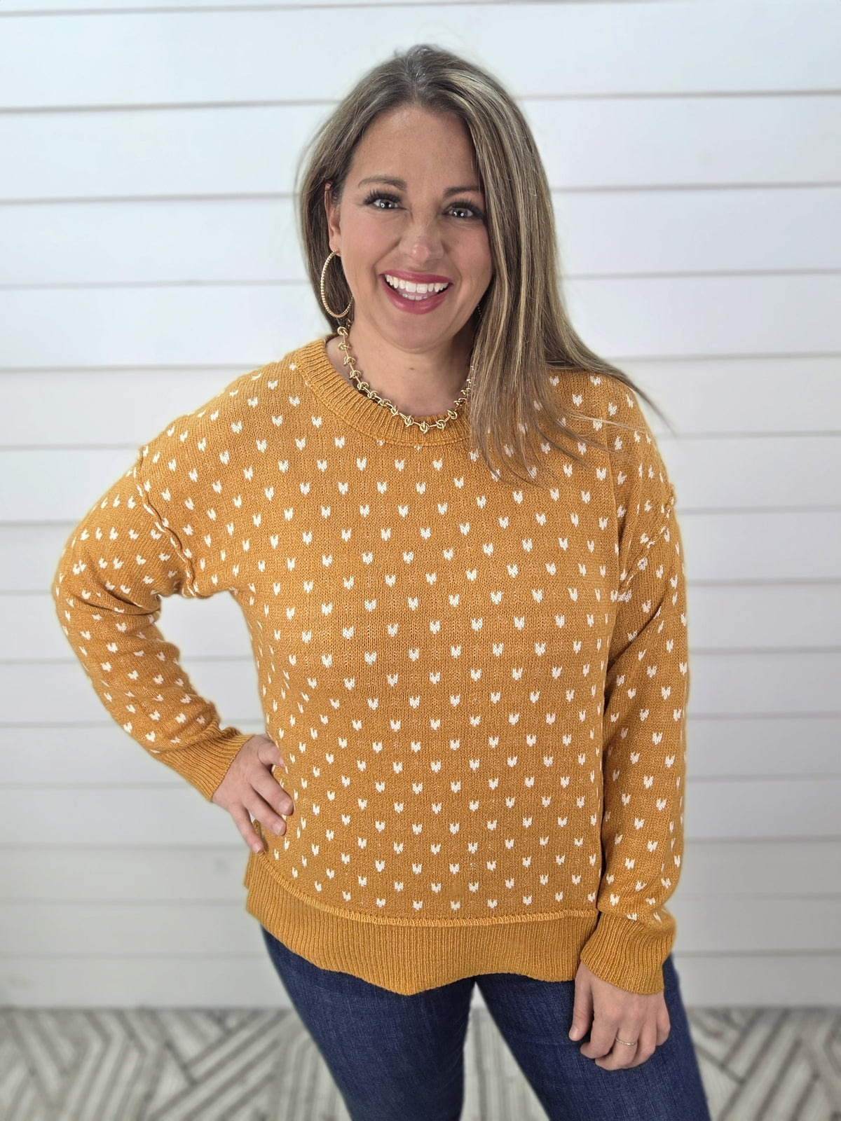 MUSTARD DOT KNIT PULLOVER SWEATER
