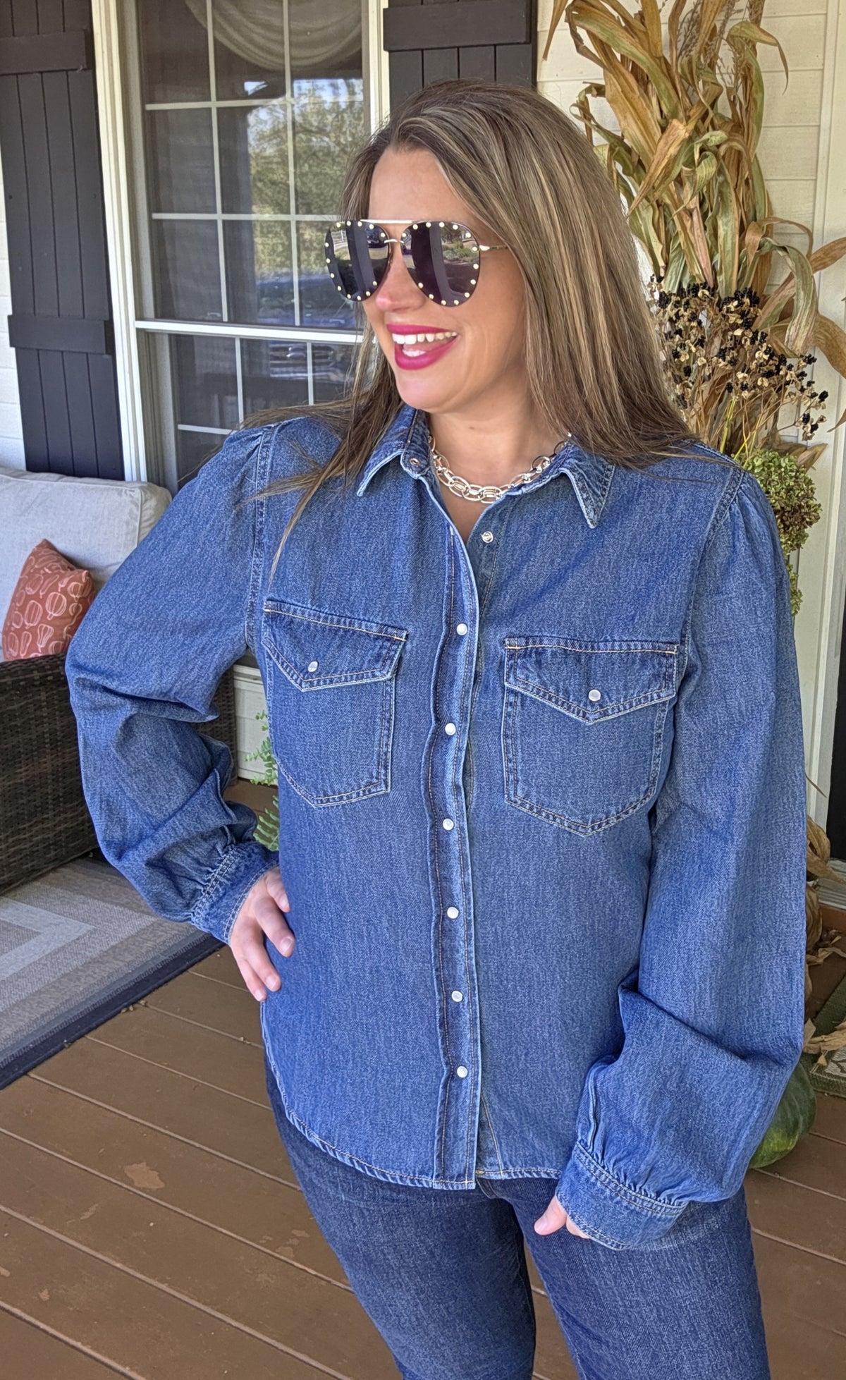 DARK DENIM PEARL SNAP SHIRT