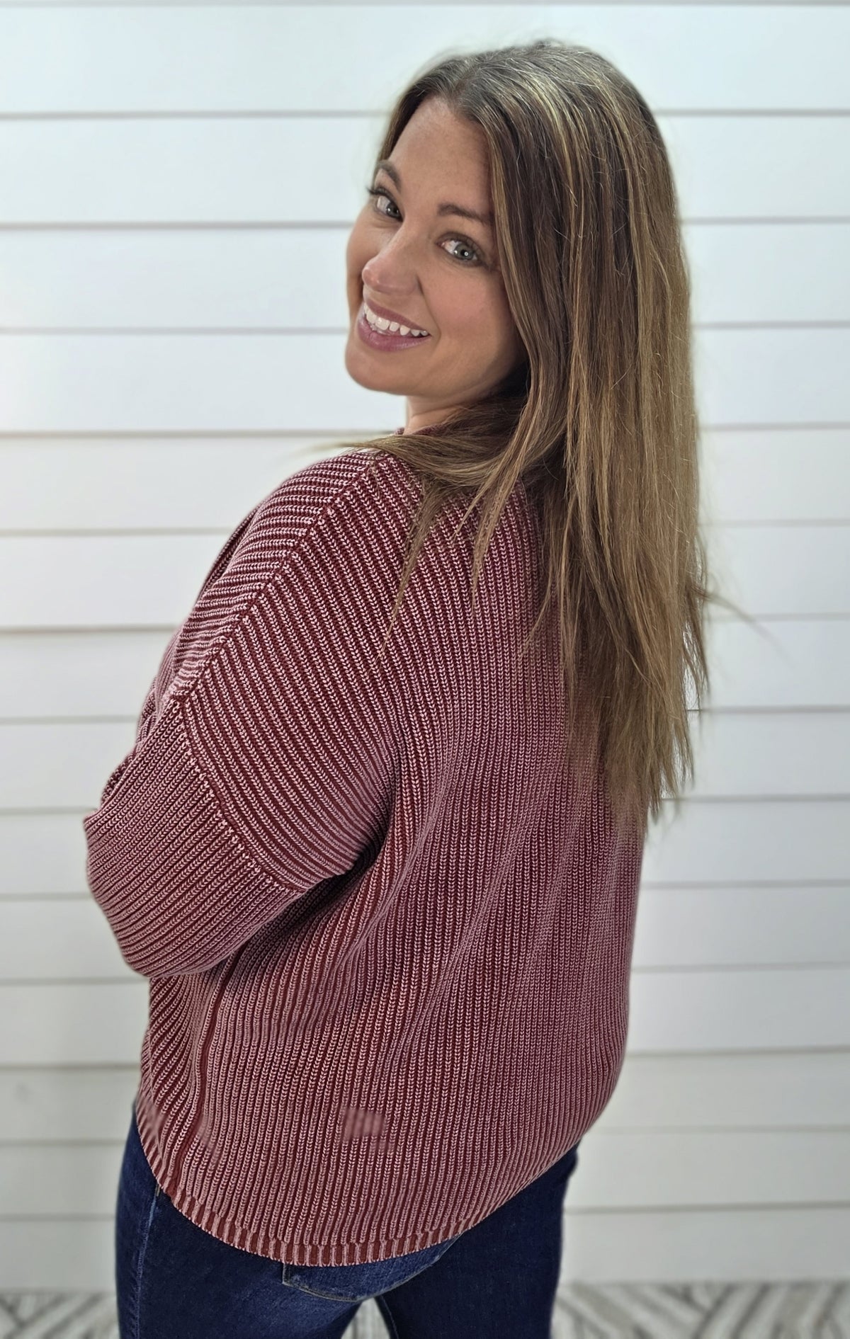 Burgundy Mineral Wash Henley Sweater