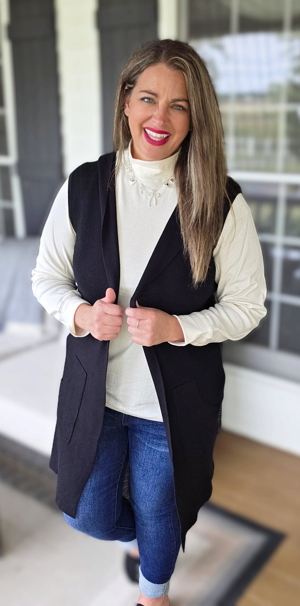 KAREN HART WAFFLE TEXTURE LONG VEST