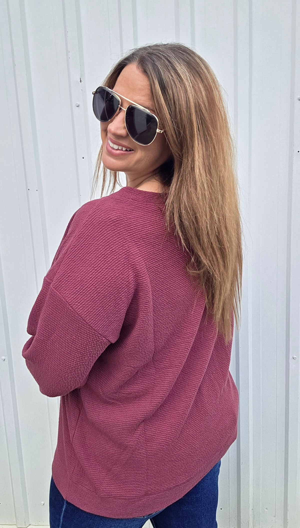Wine Cloud Fabric Boat Neck Knit Top