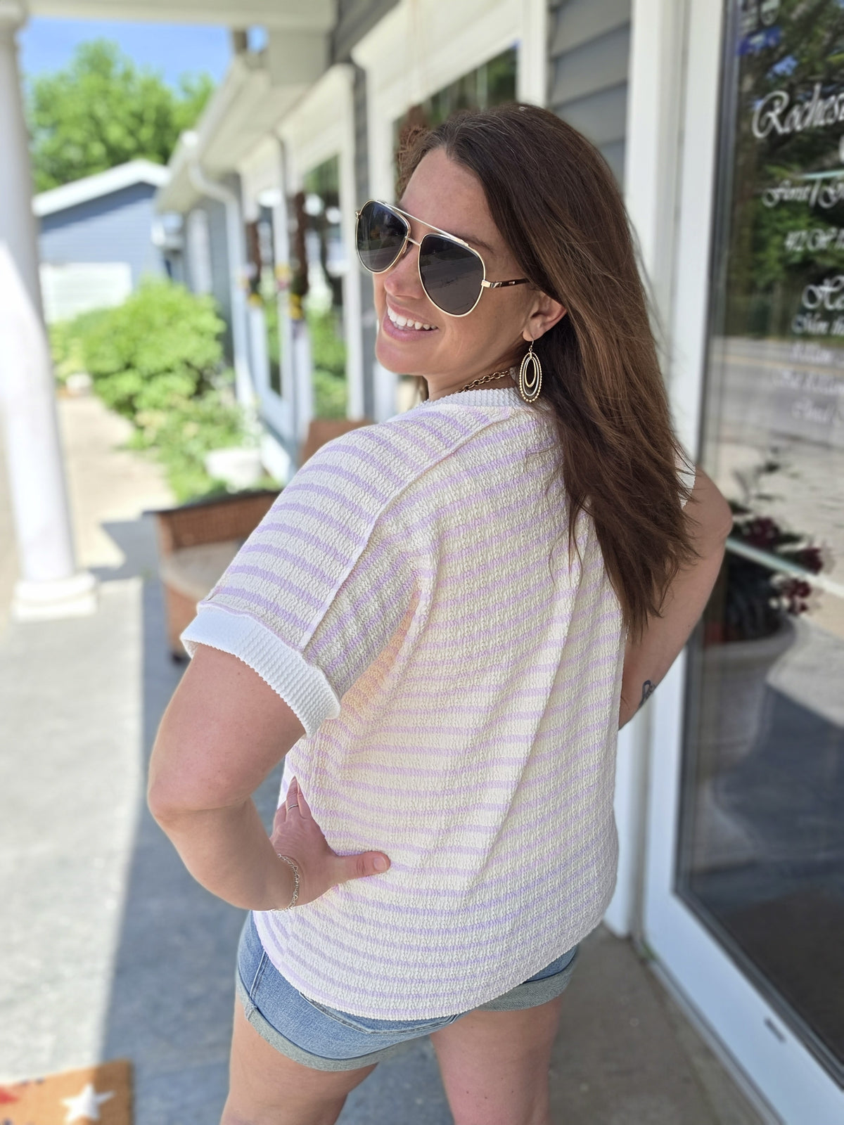 PINK STRIPED TEXTURED KNIT TOP