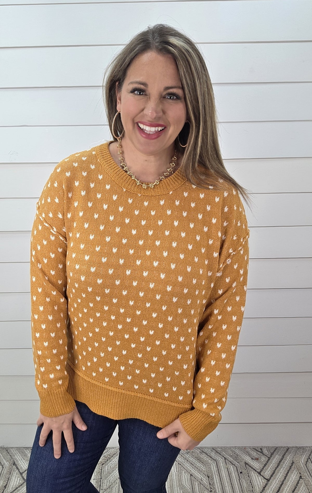 MUSTARD DOT KNIT PULLOVER SWEATER