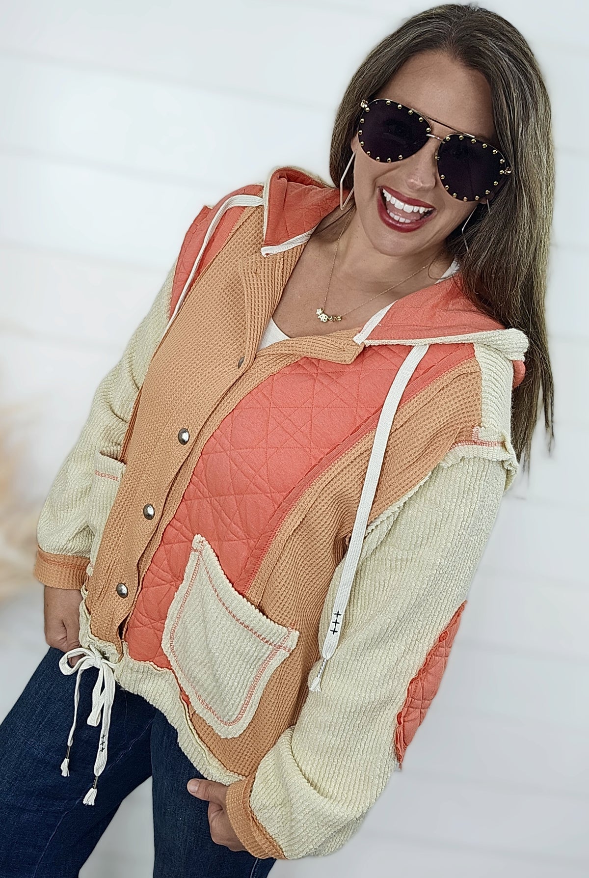 POL CORAL/ORANGE CONTRASTSNAP BUTTON JACKET