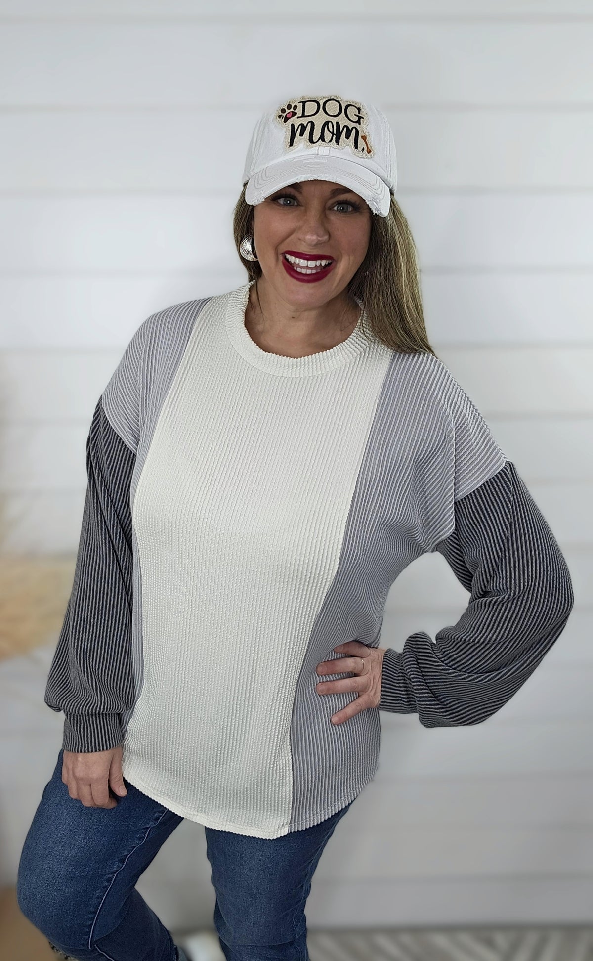 GREY HUE COLORBLOCK RAISED RIB TOP