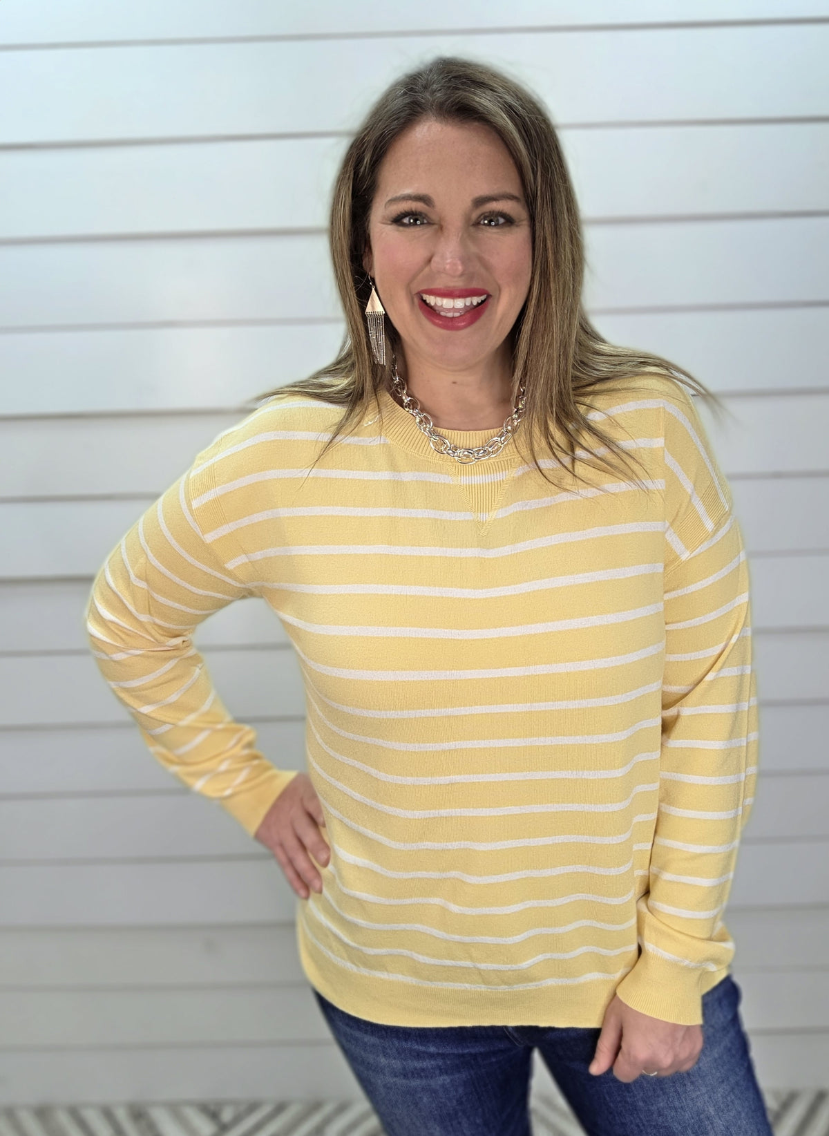 YELLOW STRIPED LIGHT WEIGHT SWEATER