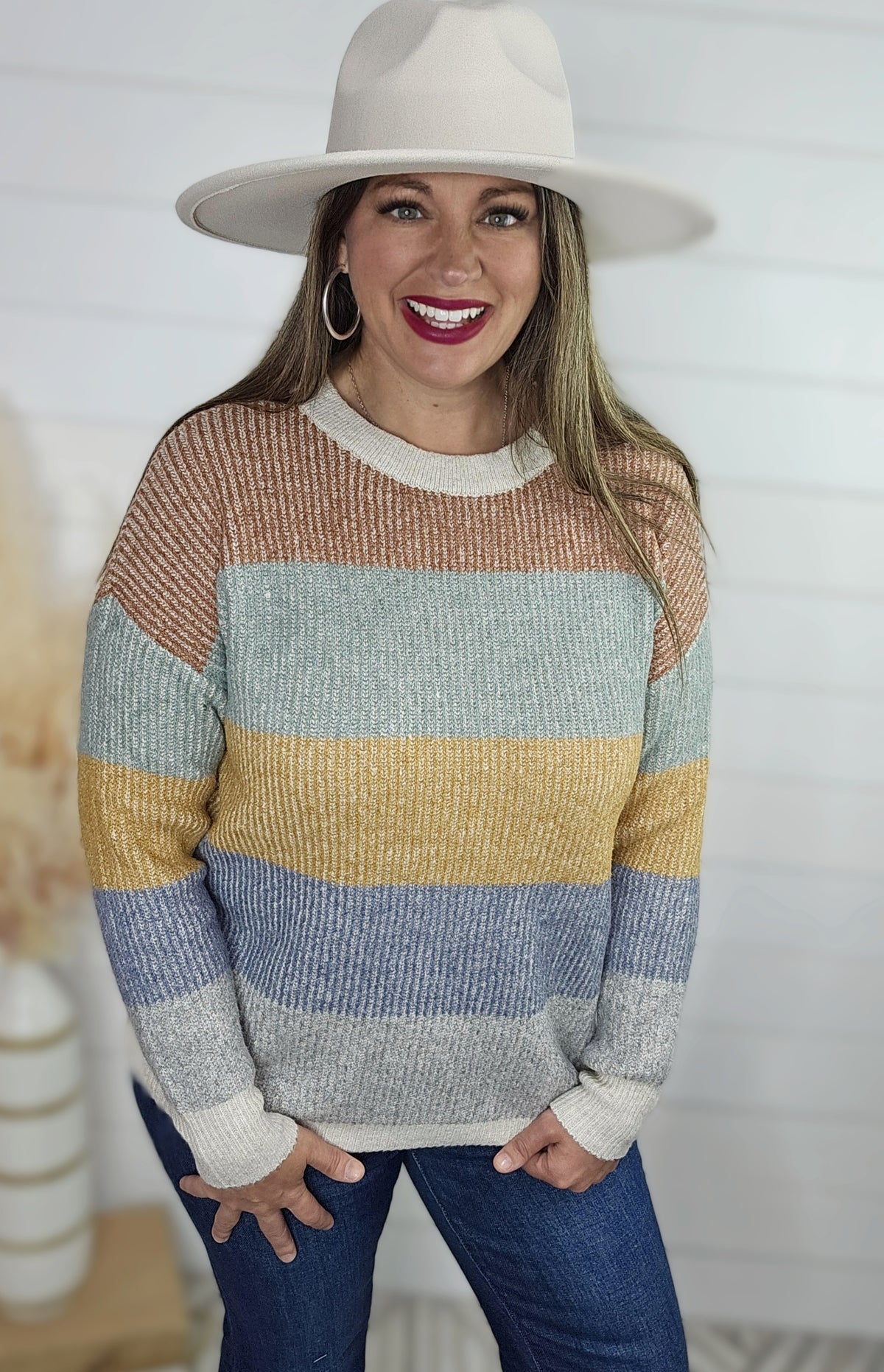 COPPER MULTI COLOR STRIPED SOFT PULLOVER SWEATER