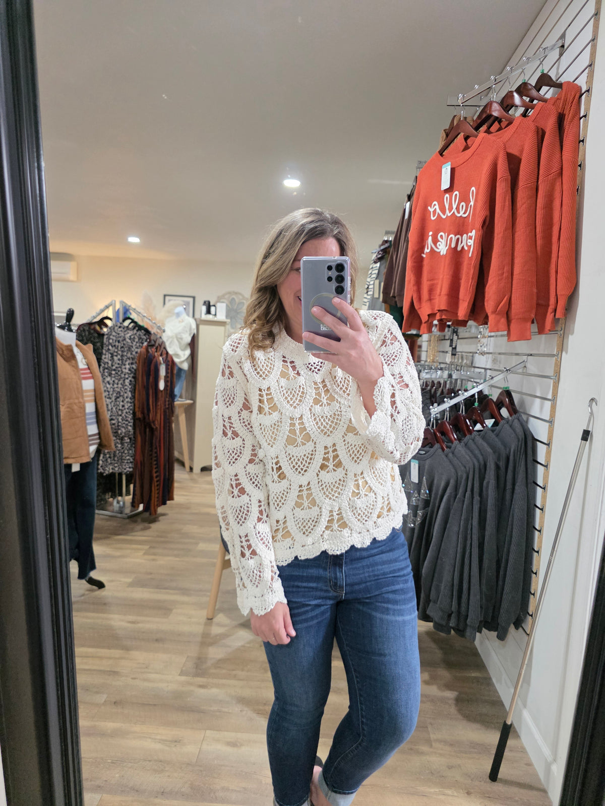 POL IVORY CROCHET ONE SIZE SWEATER