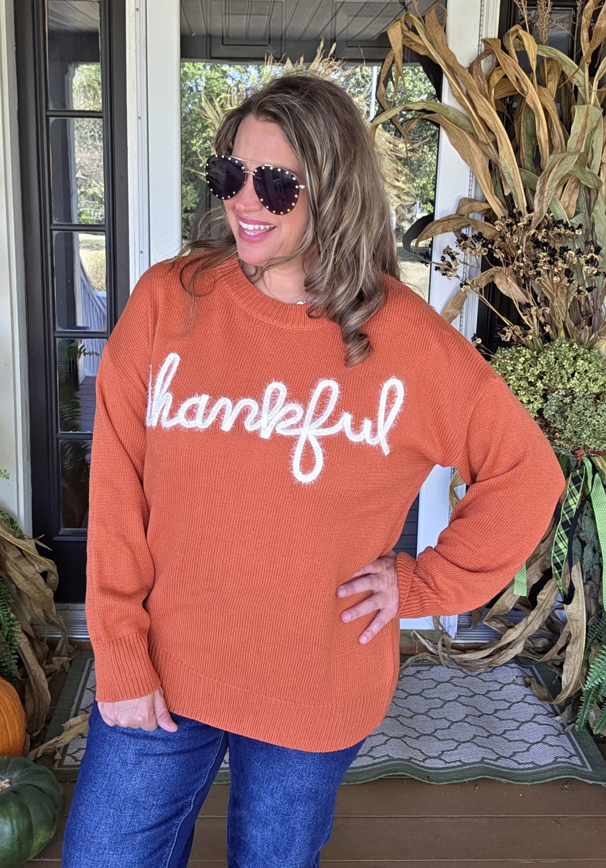 RUST/WHITE "THANKFUL" SWEATER