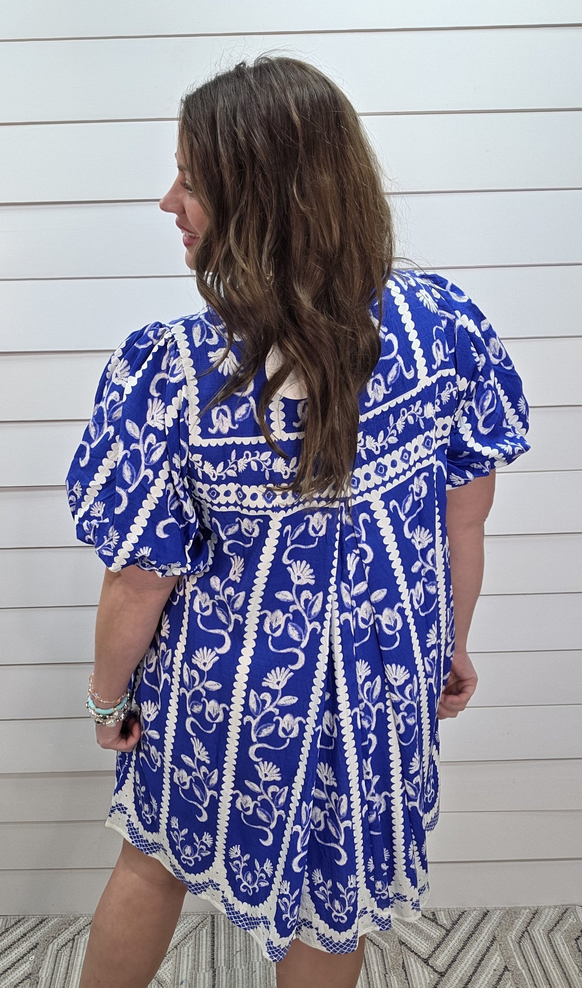 BLUE FLORAL PRINT WOVEN DRESS