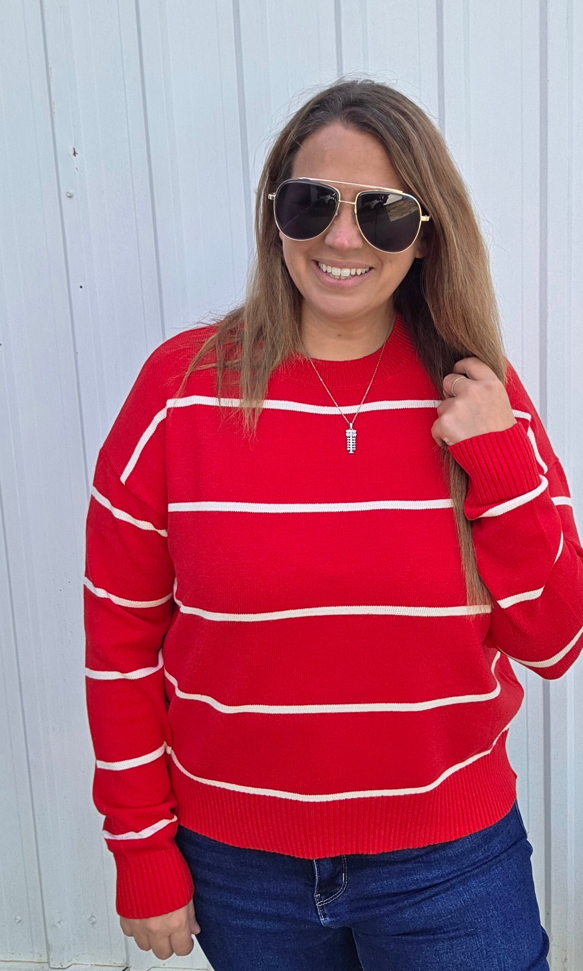 RED STRIPED KNIT SWEATER