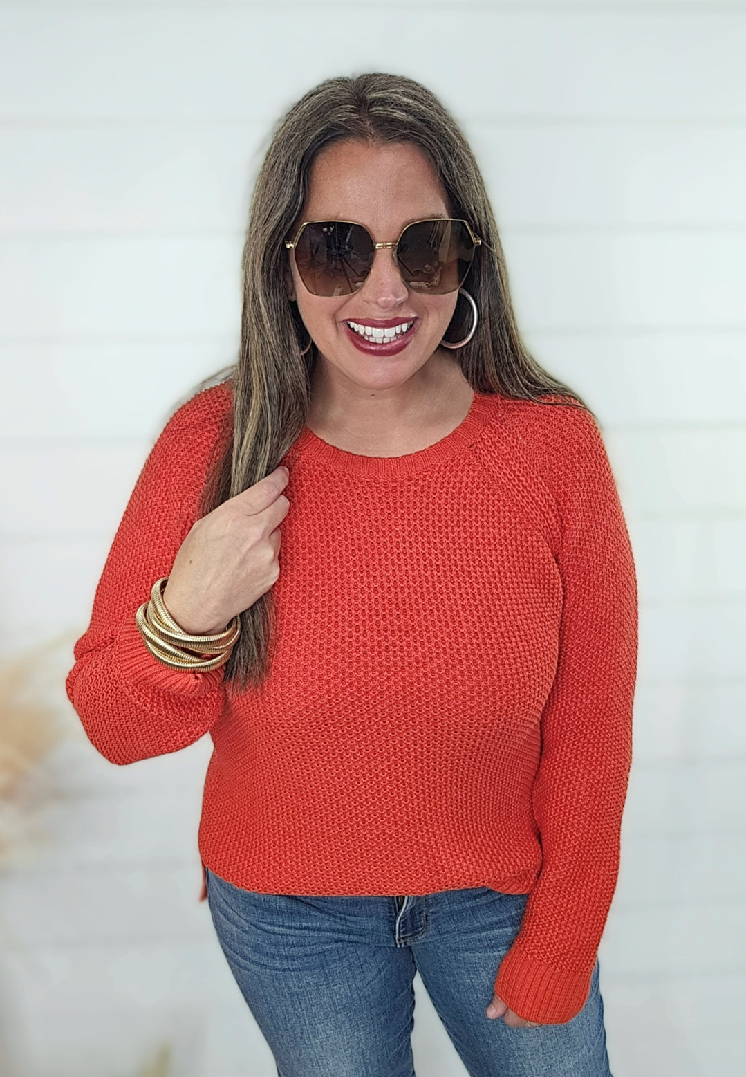 RED COTTON KNIT SWEATER