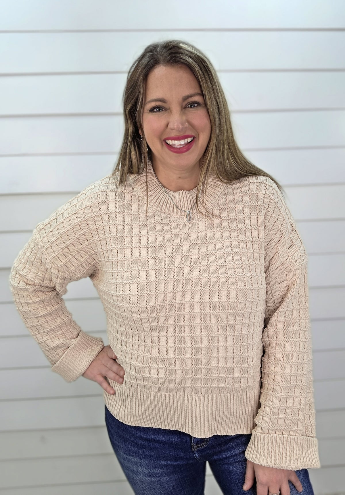 OATMEAL TEXTURED PULLOVER SWEATER