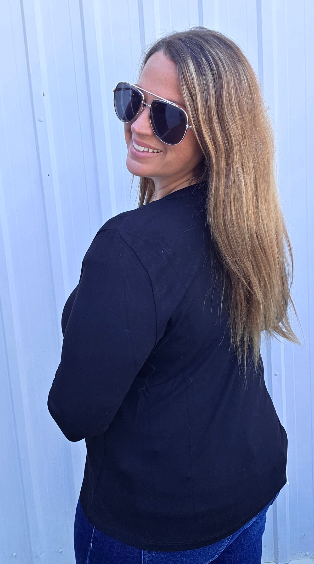 Black Crew Neck, Long Sleeve, Heavy Rayon Jersey, Solid Basic Top