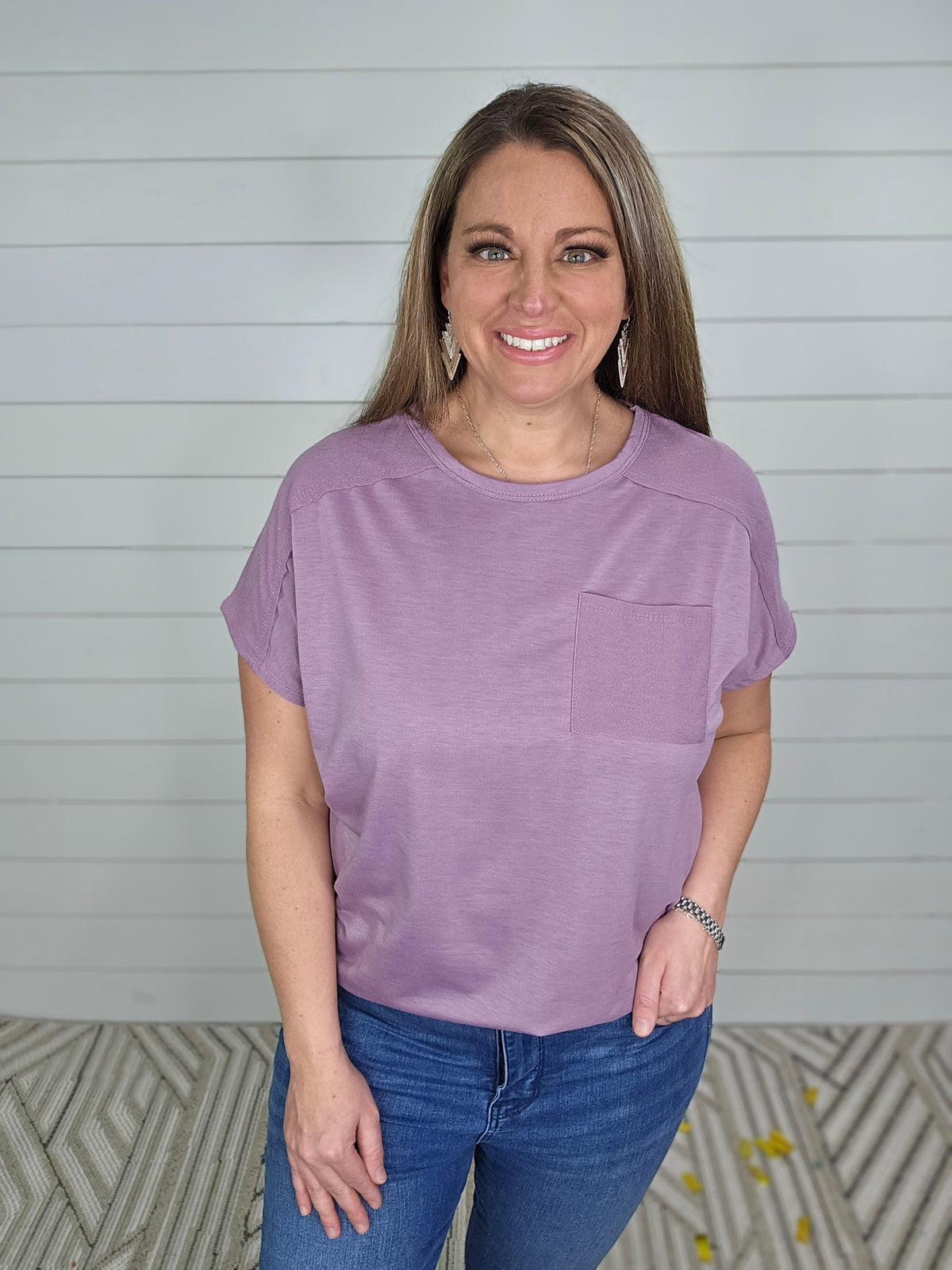 PLUM FRENCH TERRY POCKET TEE