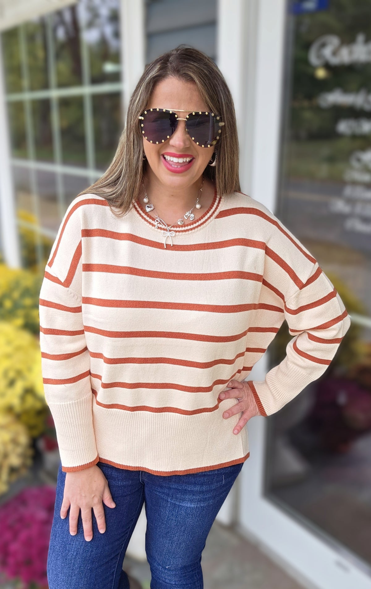 CREAM/RUST STRIPED OVERSIZED SWEATER